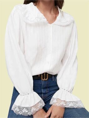 MAJE Coraline Lace Trim Button Front Woven Shirt